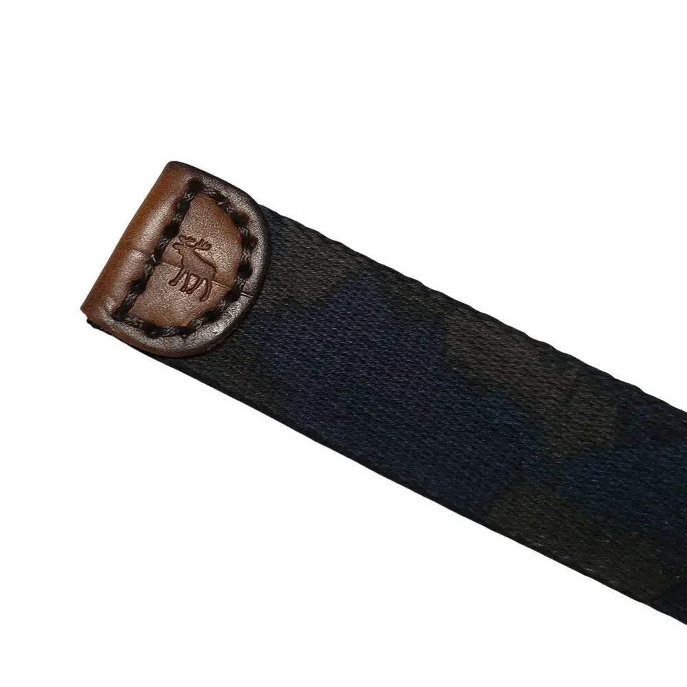 Vintage Abercrombie Canvas Leather Camo Belt Blue Green Moose Logo Boys 28